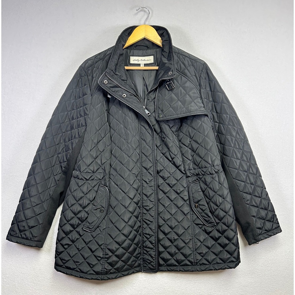 Sebby Collection Quilted Puffer Coat Jacket Black Full Zip Layering Outerwear 1X
